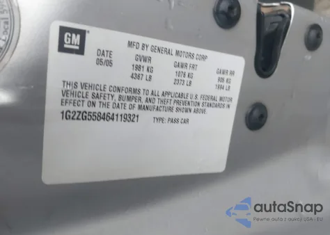 2006 Pontiac G6 z USA, uszkodzony, nr VIN 1G2ZG558464119321